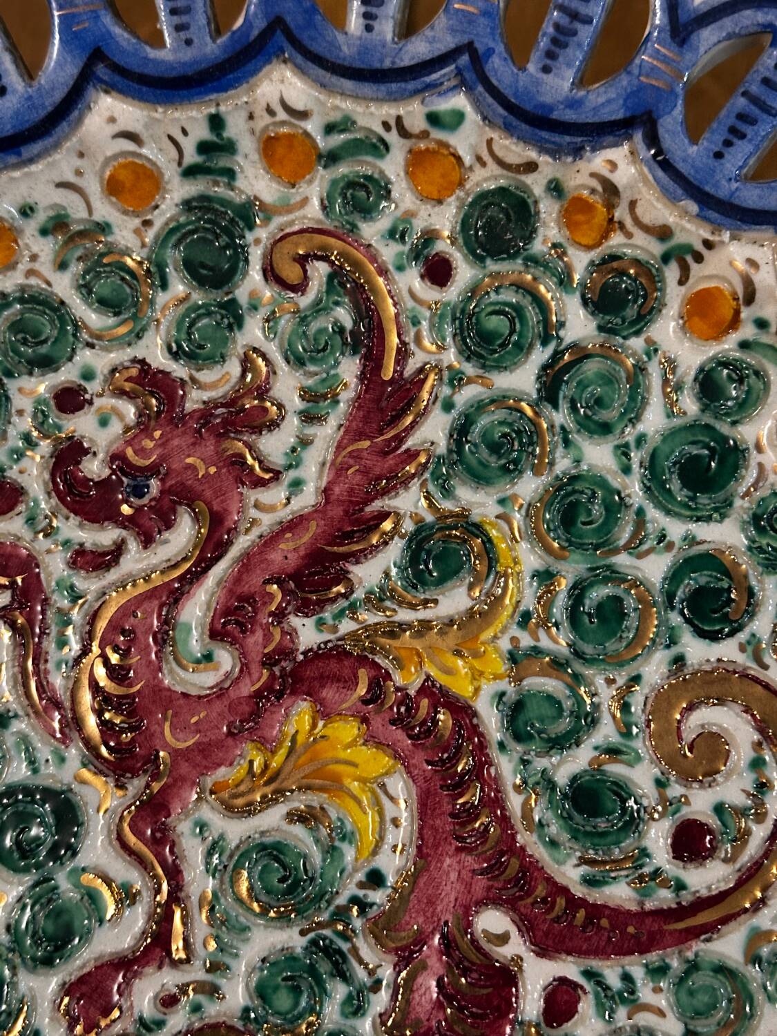 Plate / Ashtray in Massé Frères Earthenware - Relief Decoration of Dragon and F