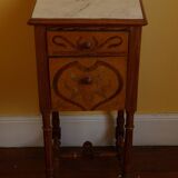 Marble top marquetry bedside table
