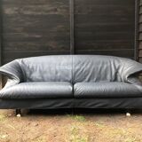 Blue-Grey Leather Sofa by Saporiti, 1980s