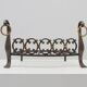 Pair of French Brass Firedogs and Wrought Iron Fireplace Grate, 20th Centur