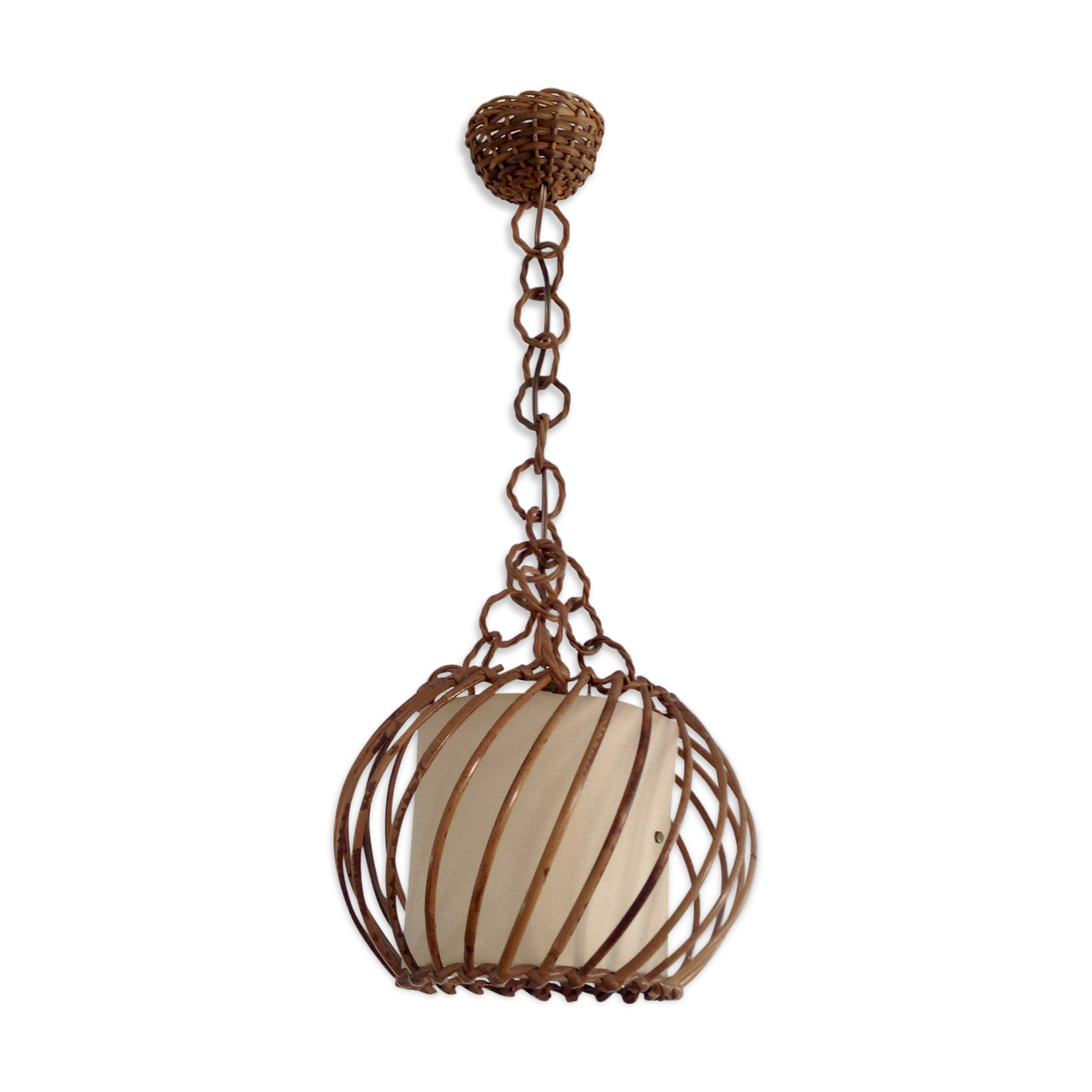 Suspension boule en rotin 1970