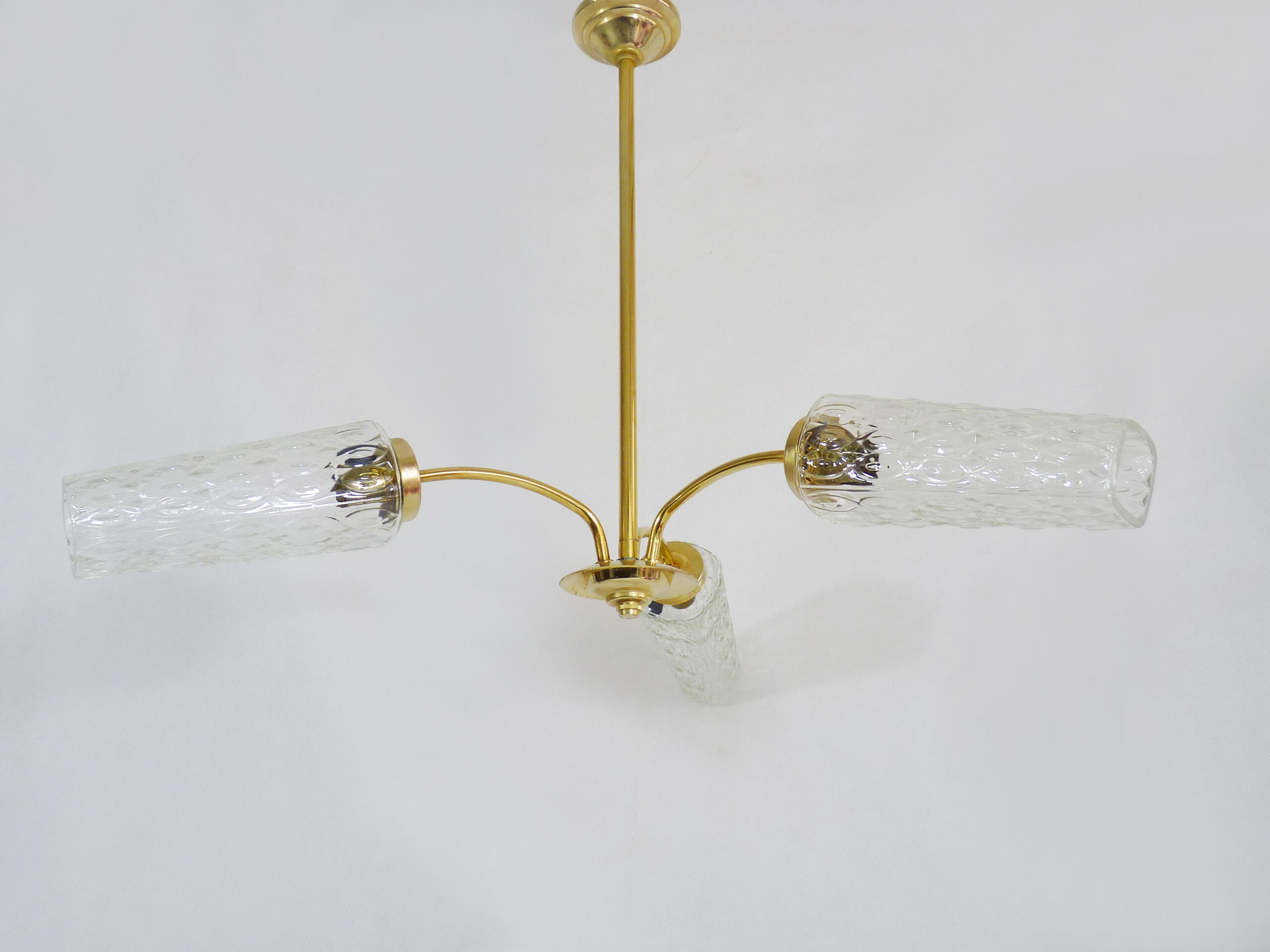 Branched chandelier, brass and glass tubes year 60