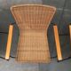 Mid-century metal and rattan dining chairs, set of 3.