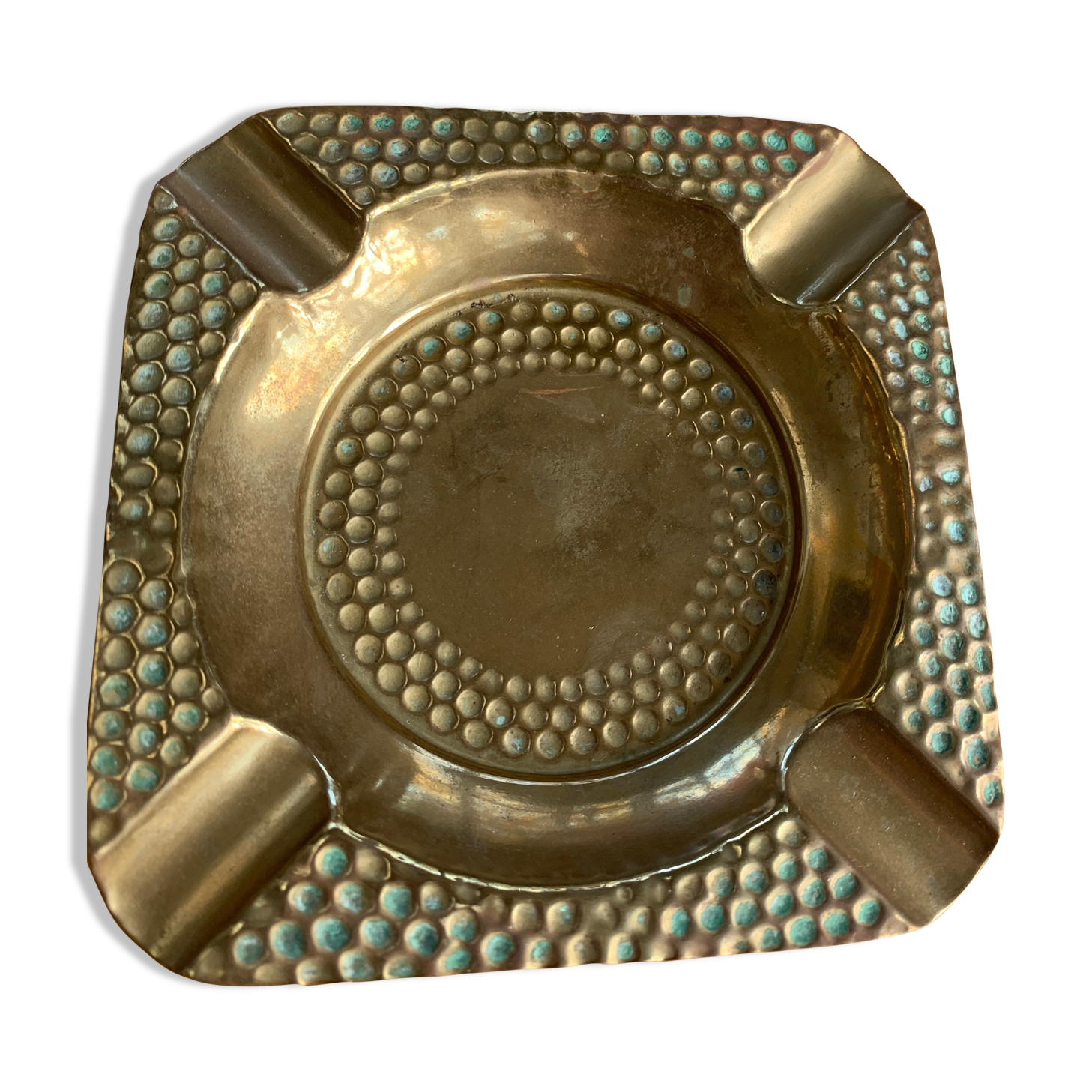Vintage hammered brass ashtray