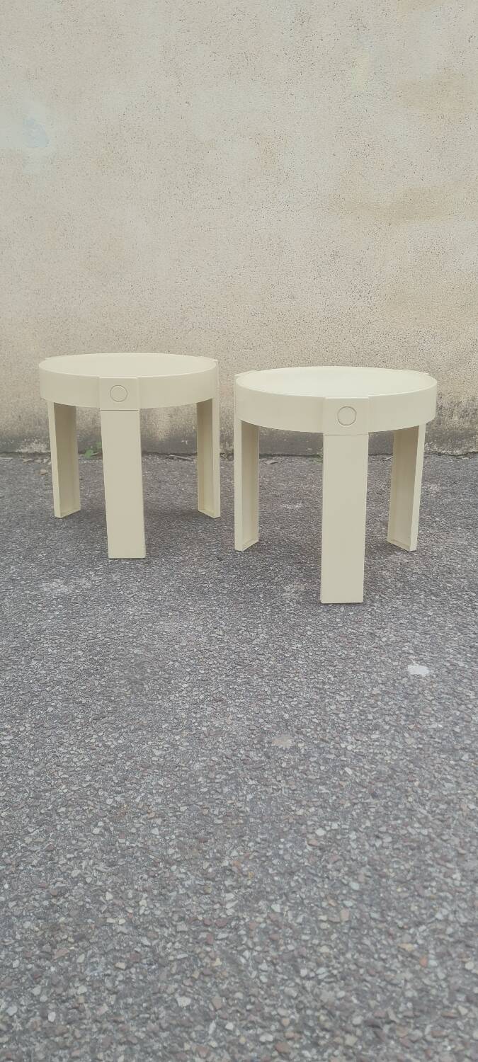 Pair of white plastic bedside tables design Made in Holland space age 1970