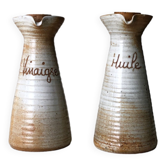 Set bottles in stoneware, oil and vinegar, Sandstone of the marsh France
