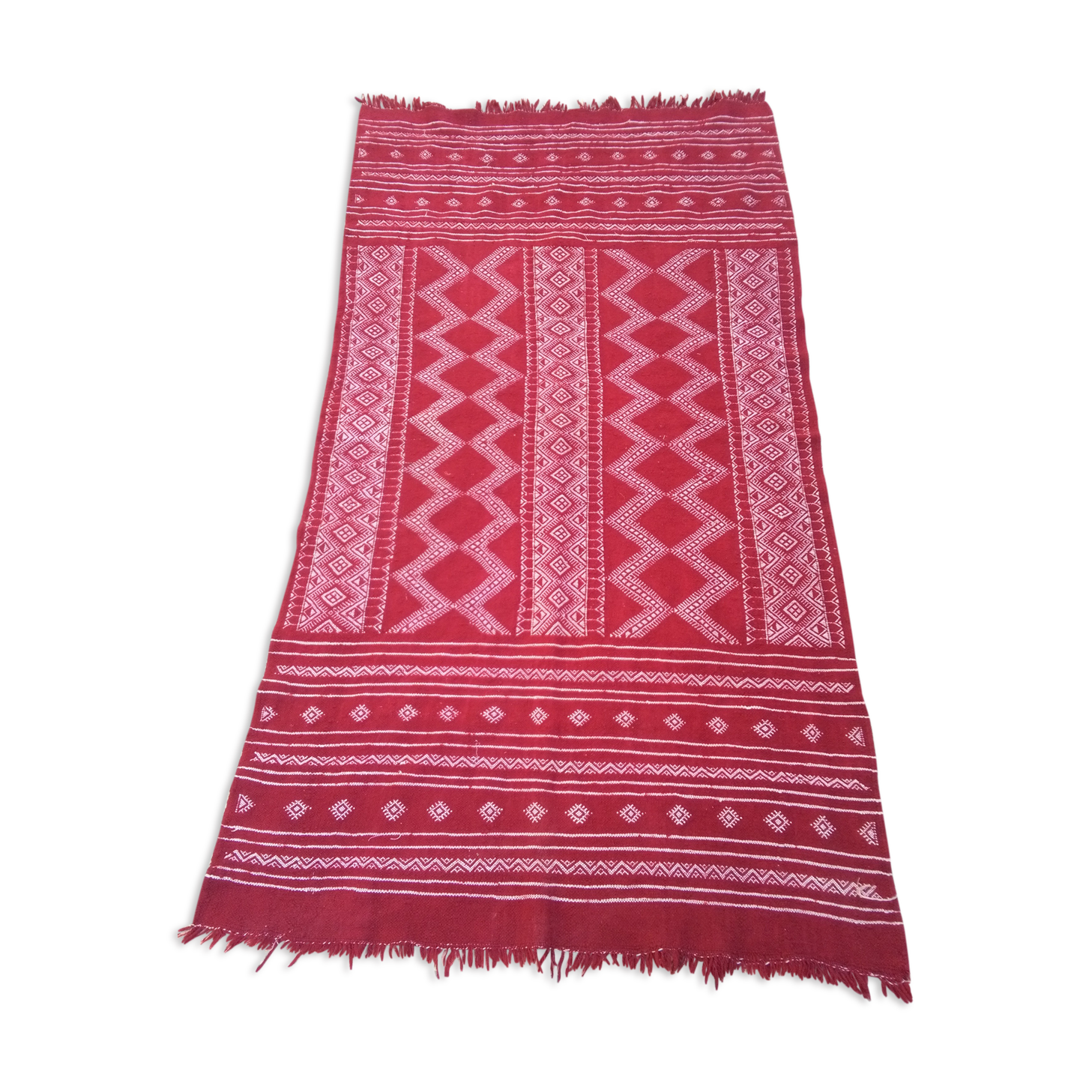 Kilim rouge et blanc en pure laine fait à la main 100x 200cm