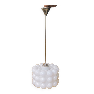 Mid century modern white opaline milk bubble glass hanging lamp by helena tynell for flygsfors 1960s