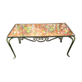 Vallauris wrought iron and ceramic coffee table by La Grange.