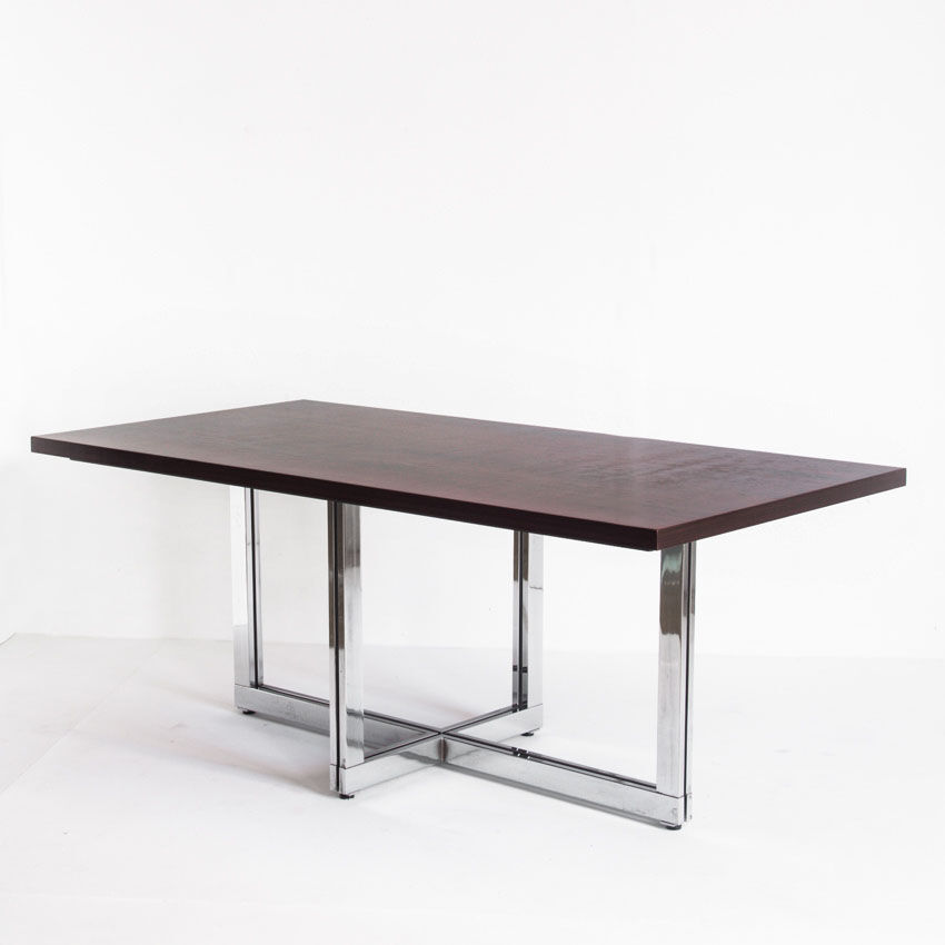 Table à manger vintage métal chromé et palissandre Espagne, années 70