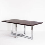 Table à manger vintage métal chromé et palissandre Espagne, années 70