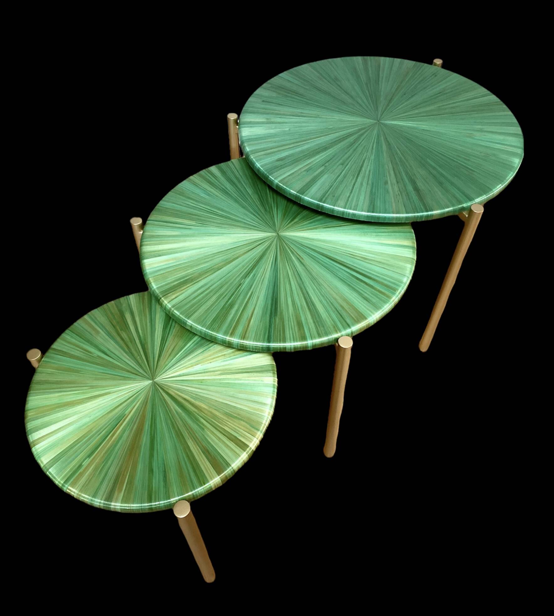 Straw marquetry nesting tables