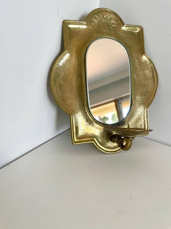 Applique murale vintage en laiton avec miroir et bougie