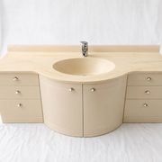 Meuble-vasque vintage sculptural laqué crème et marbre, années 80