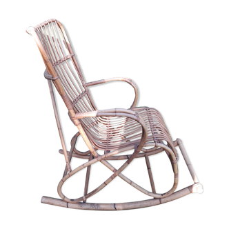 Rocking-chair in vintage rattan 1960