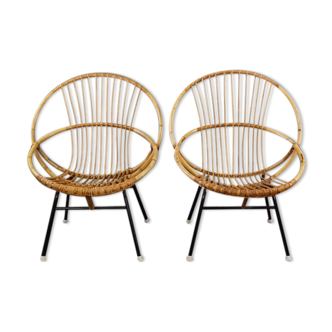 Ensemble de 2 fauteuils en rotin, Dutch Design, 1960