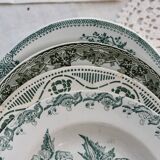 4 assiettes creuses anciennes terre de fer verte dépareillées