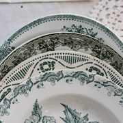 4 mismatched old green ironstone deep plates
