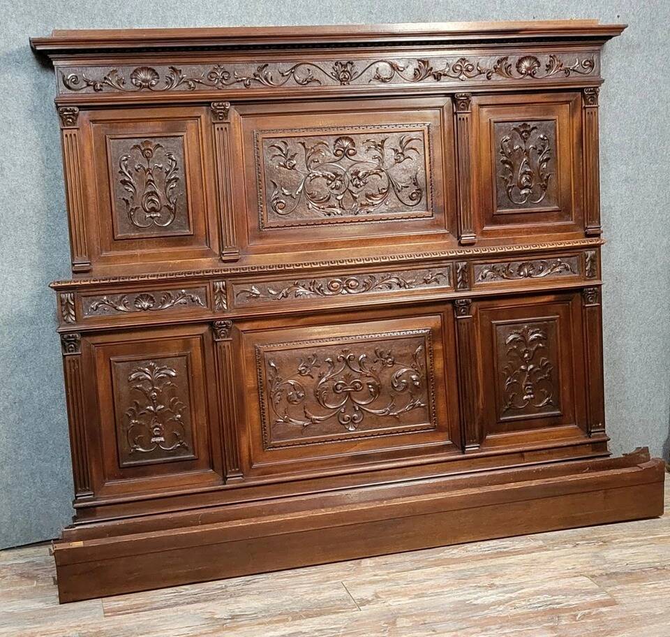 Very large Renaissance style center bed in carved walnut circa 1850