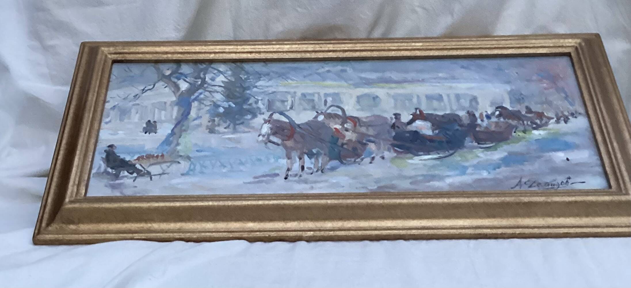 Painting Russian school Oil on canvas / cardboard signed framed dimensions: height -33cm - width -69cm
