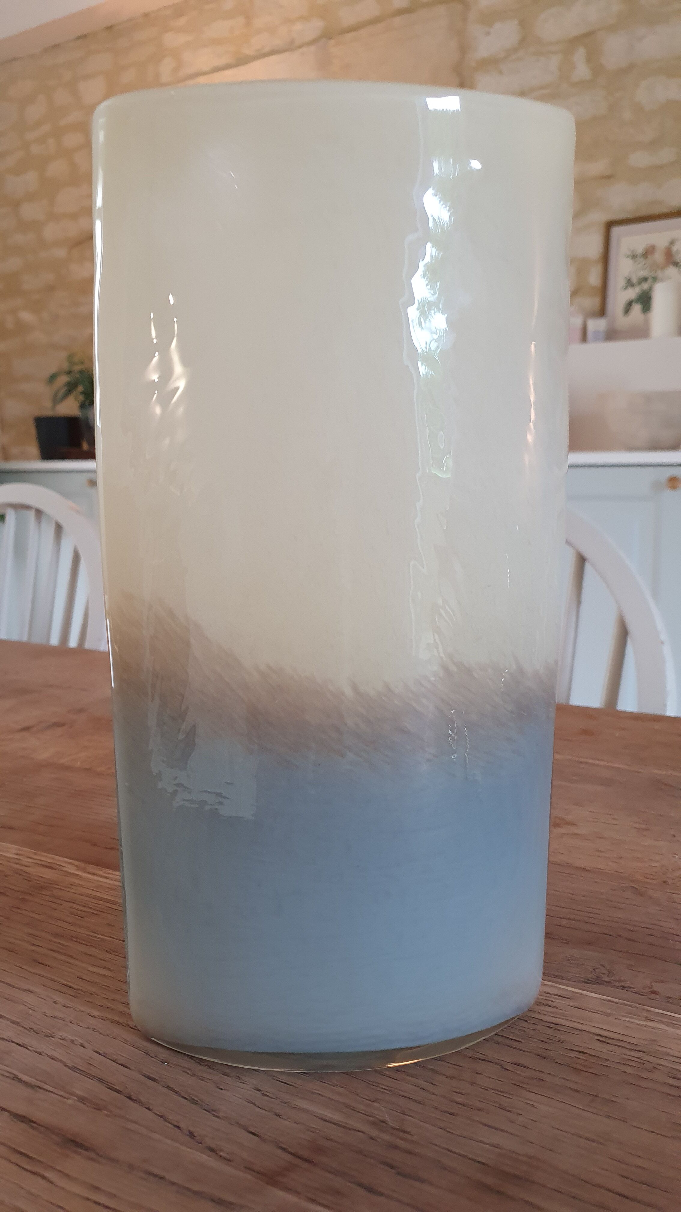 High oval vase in glass effect tie & dye natural gray beige