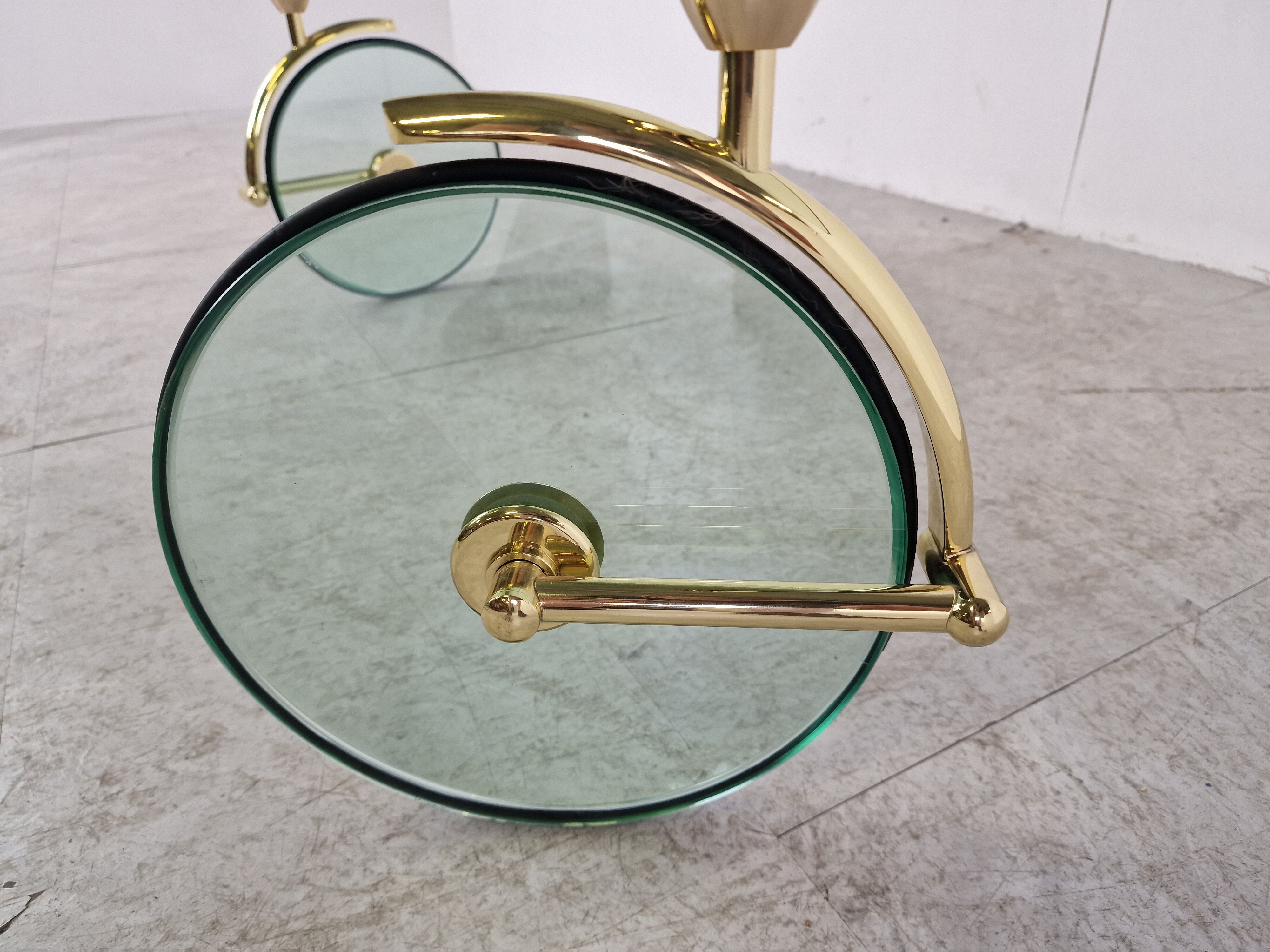 Glass coffee table with wheels, 1980s