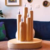 Vintage Swedish pine electric candelabra, 70s/80s