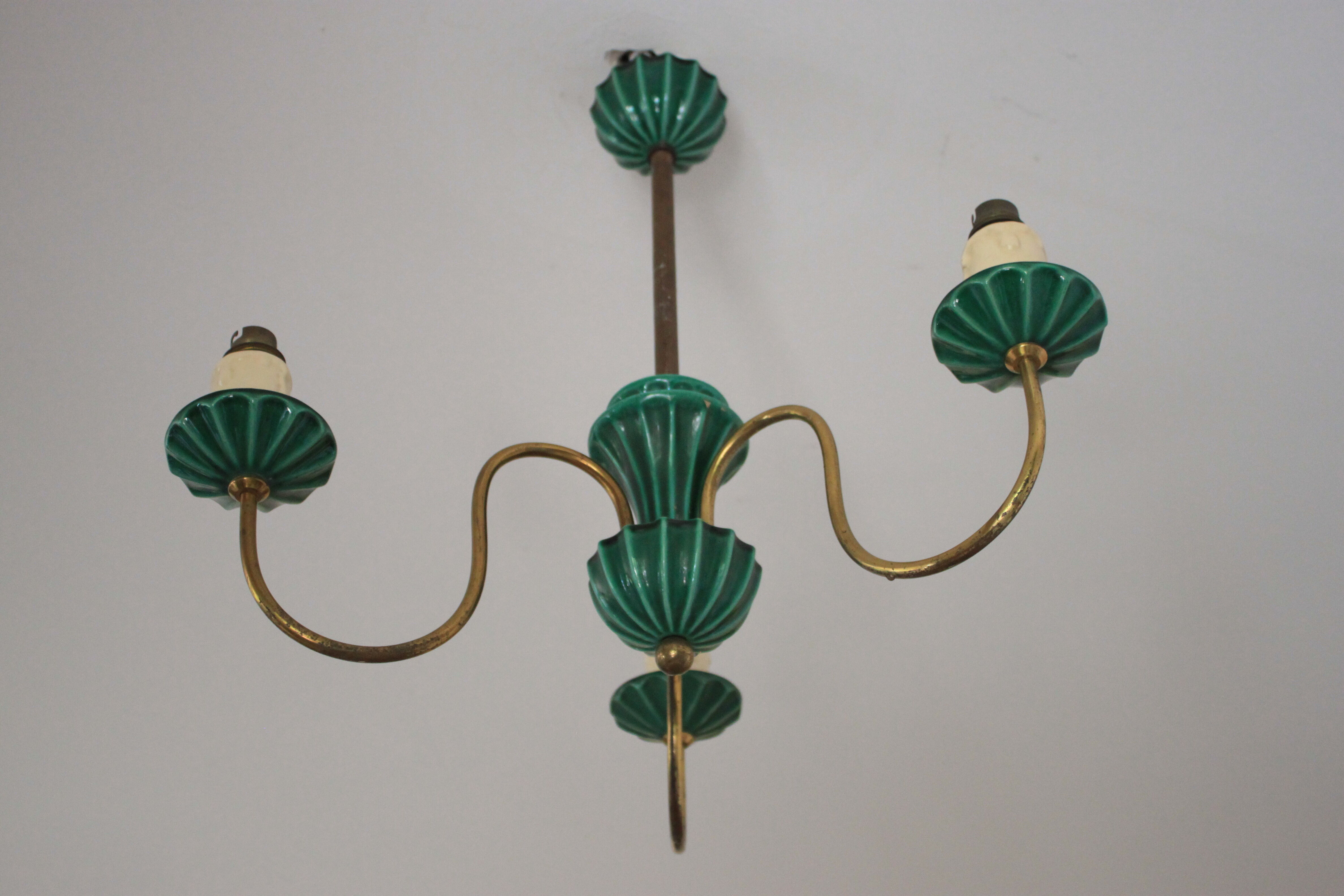 Chandelier in ceramic and brass Saint-Clement 40s