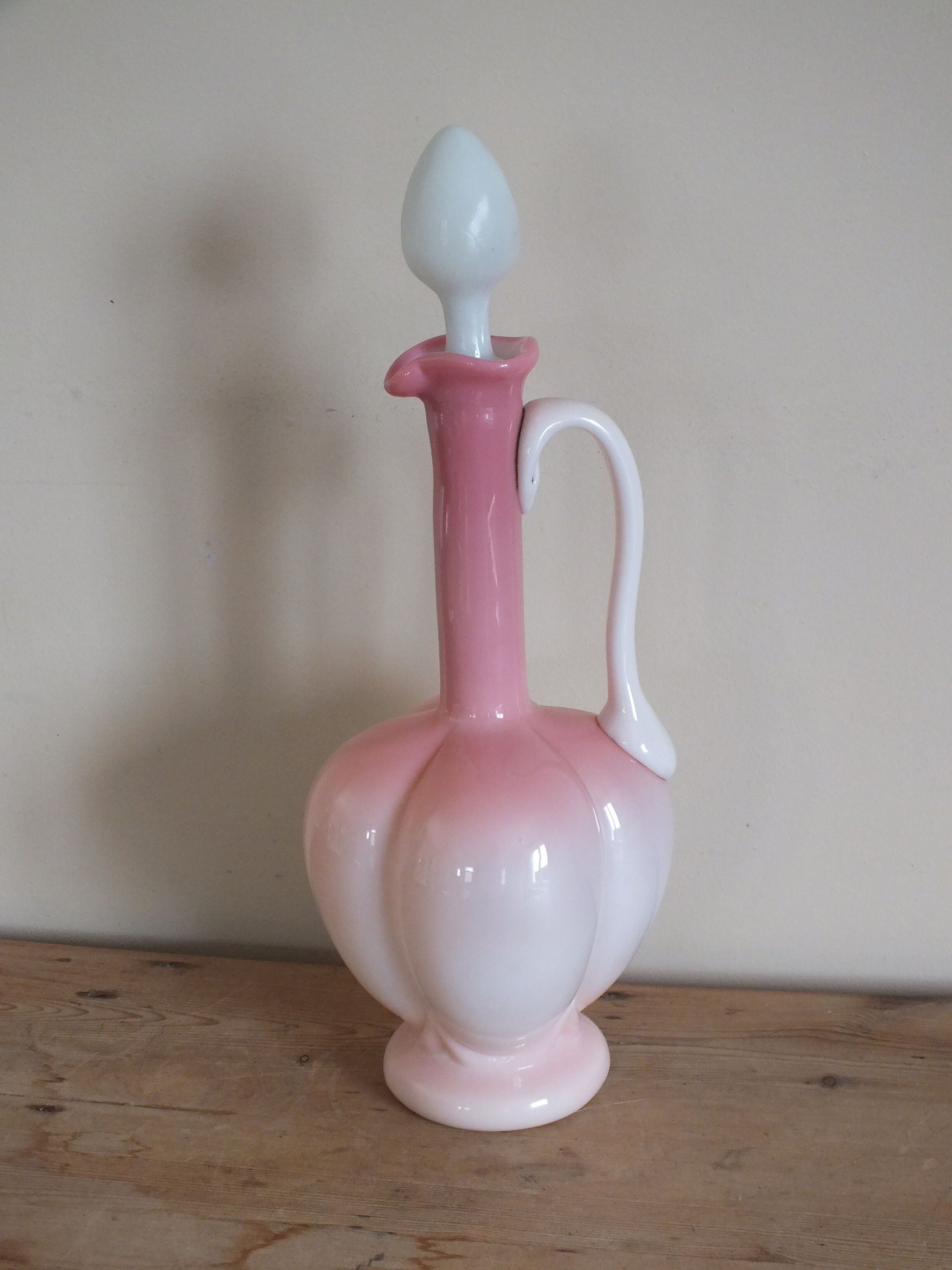 Pink and white opaline ewer