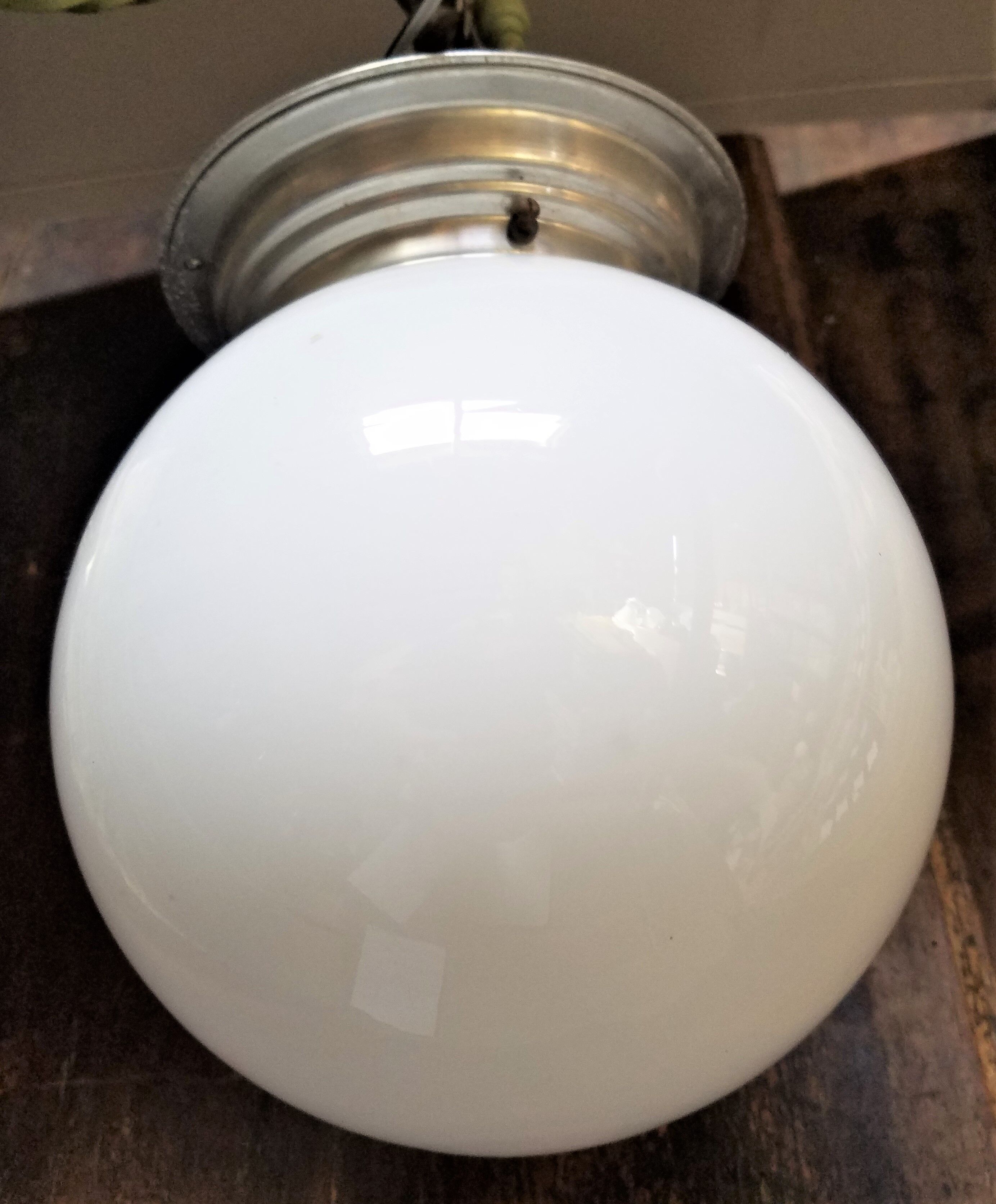 Opaline ball and aluminum ceiling light