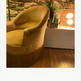 Mustard yellow velvet toad chair, excellent condition