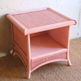 Vintage pink bamboo rattan side table or large bedside table