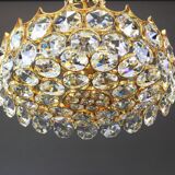 Chandelier in gilded brass and crystal glass inlaid by Palwa, Germany, 1970s.