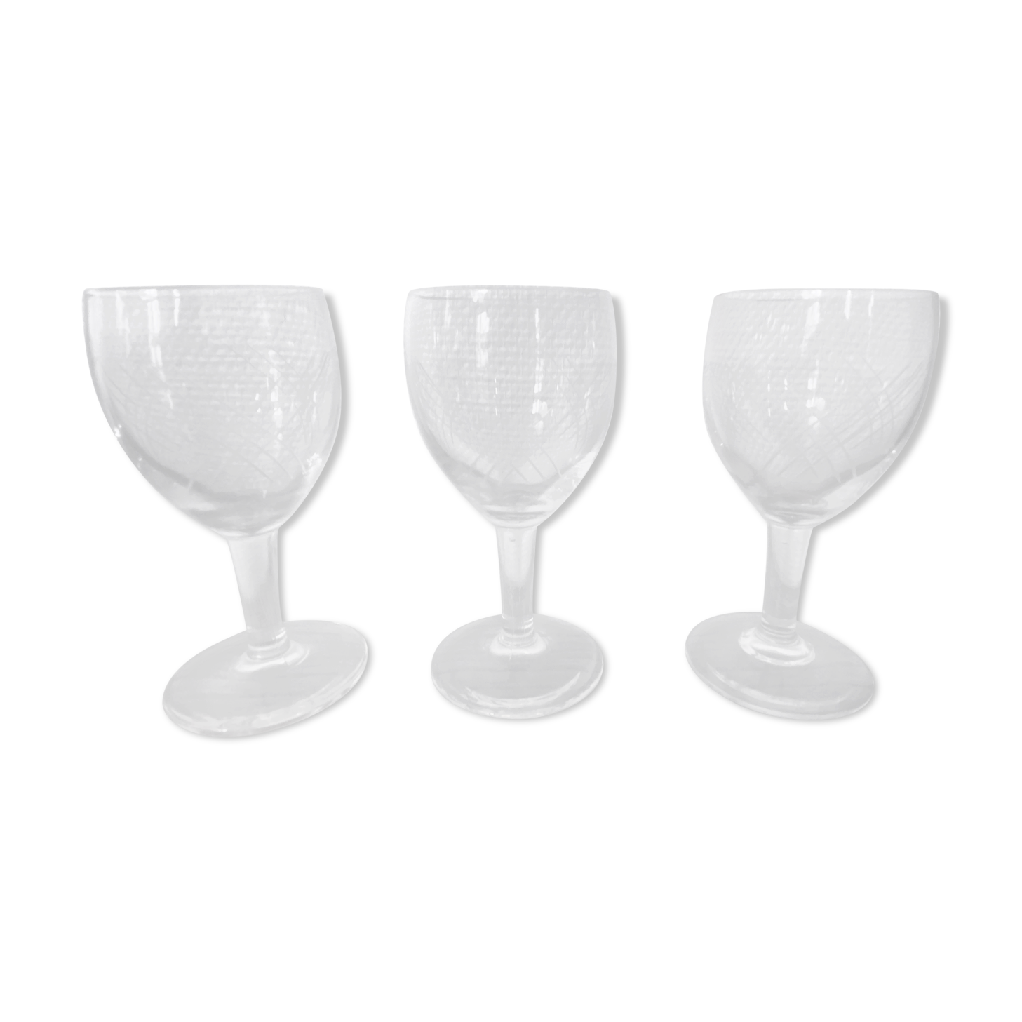 Set of 3 white wine glasses in cut glass