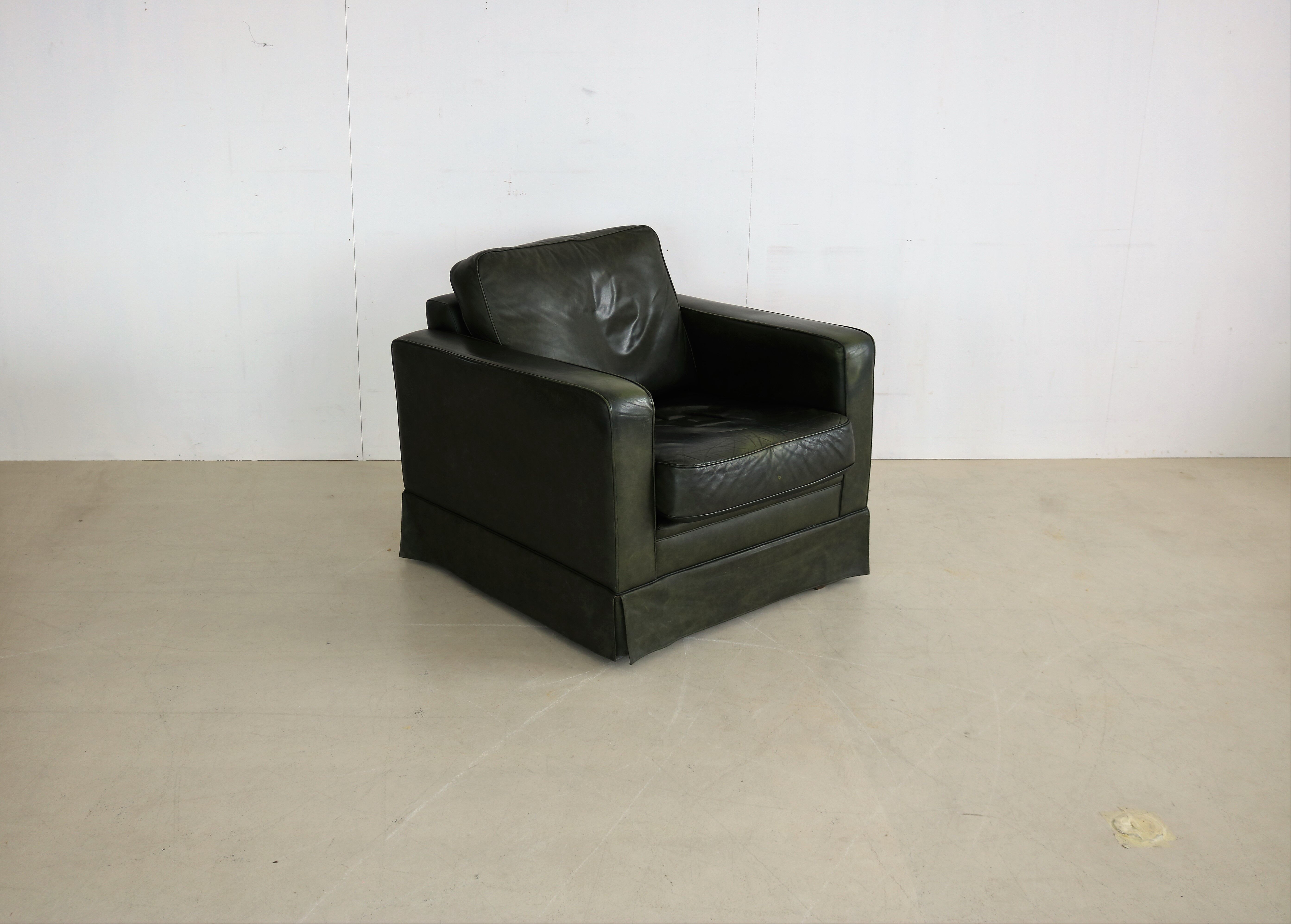 vintage green leather club chair