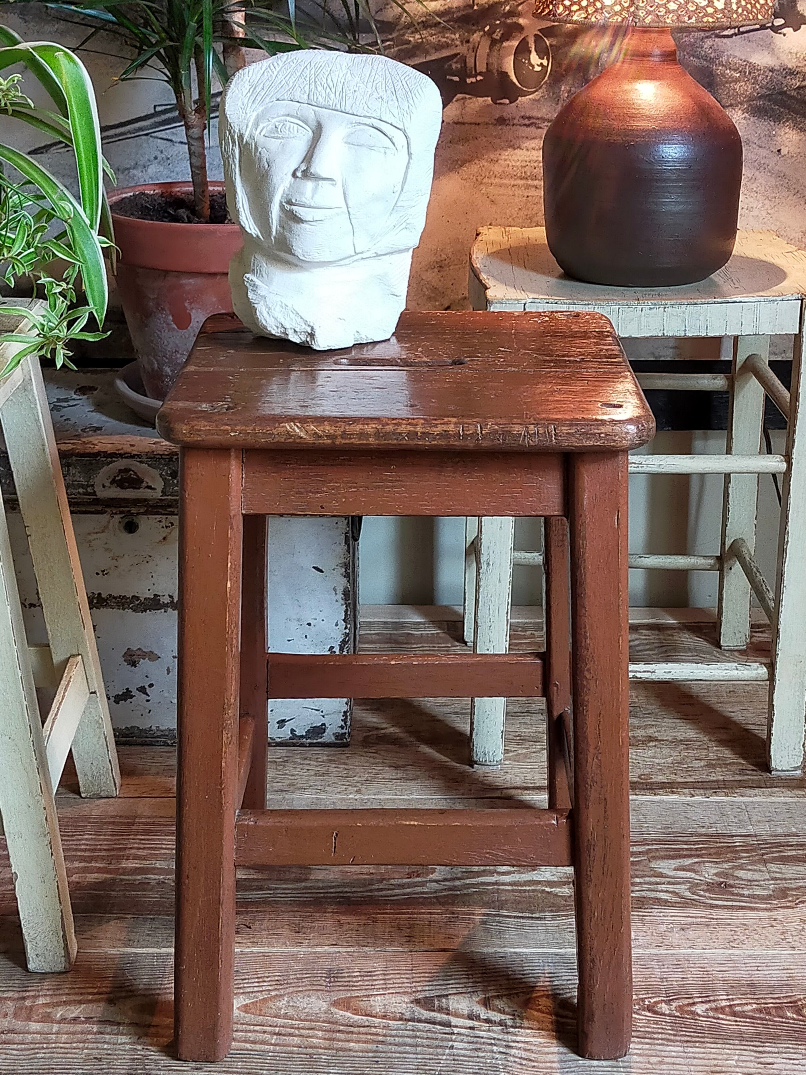 Workshop stool in old solid wood