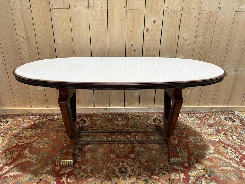 Table à manger ovale en marbre et palissandre