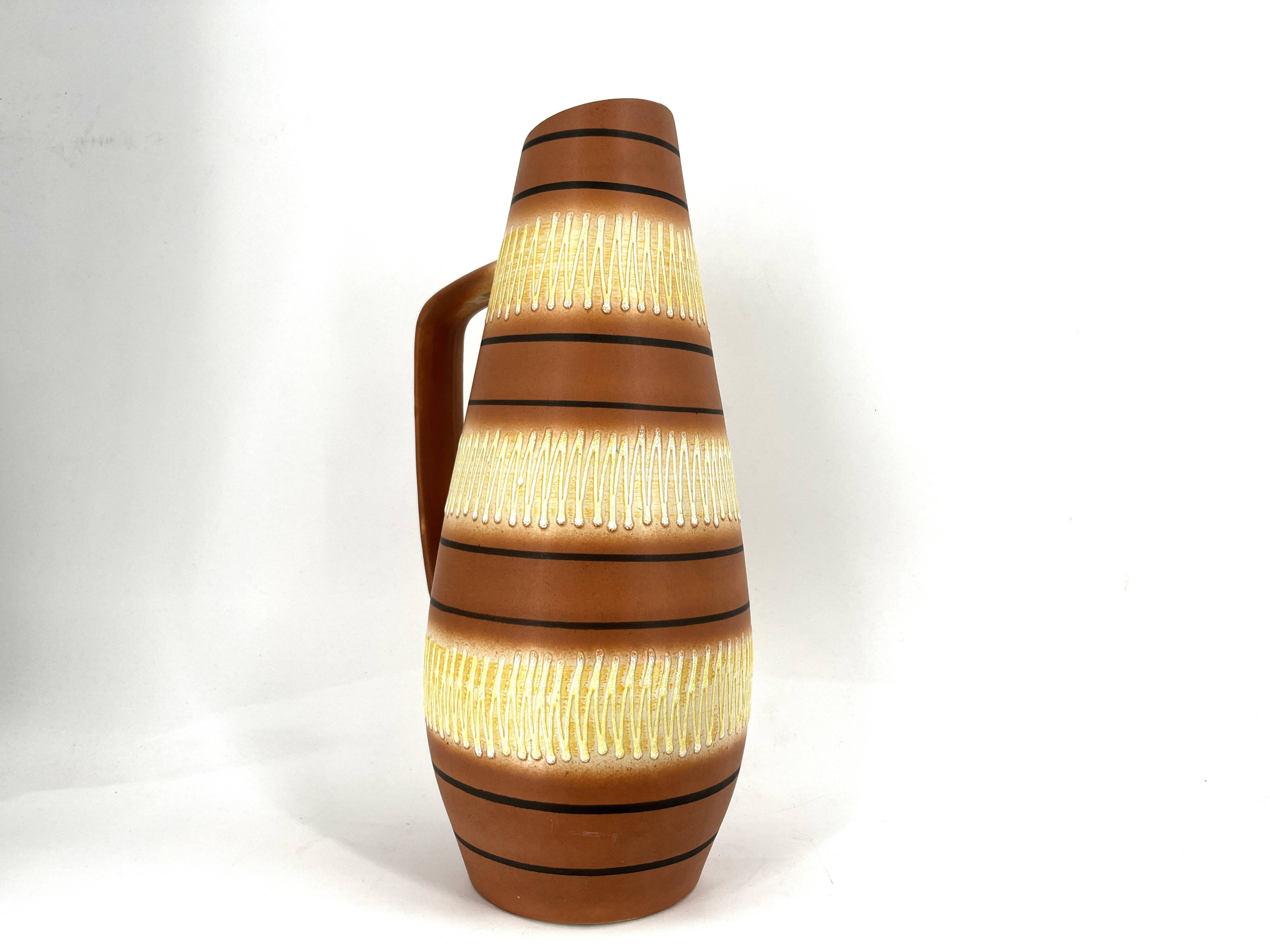 Vintage Scheurich Keramik beige and brown vase, 1960s