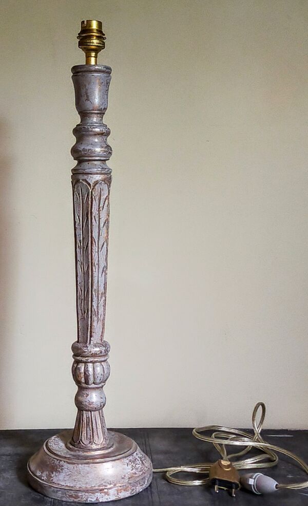 Pied de lampe bois tourné sculpté patiné ancien XIXème