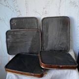Set of 5 vintage wooden and rattan trays