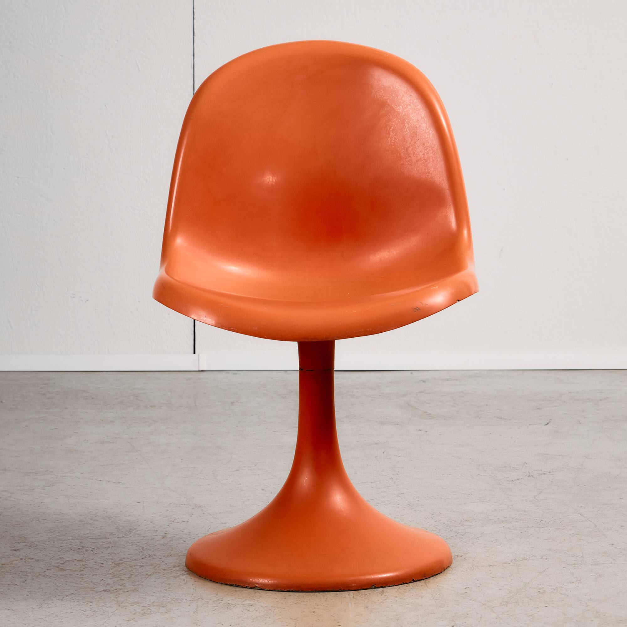 Set of Single-base Orange Molded Chairs, 1970s