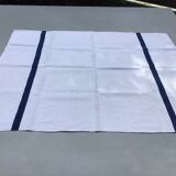Old ecru Basque linen tea towel with navy blue stripes
