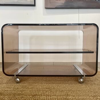 Table basse en plexiglas fumé par Michel Dumas pour Roche Bobois