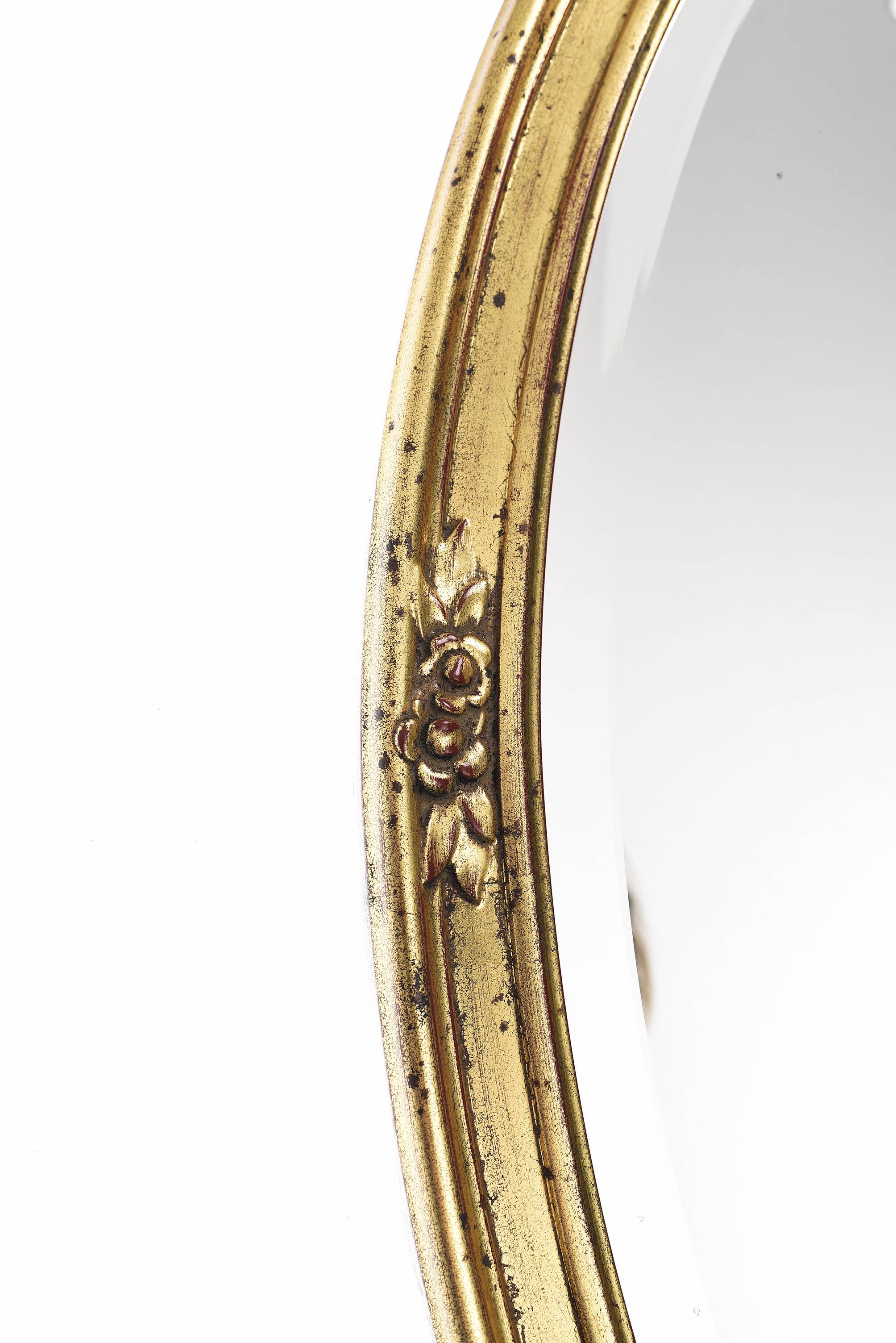 Large old oval gold leaf mirror, beveled, 64cm