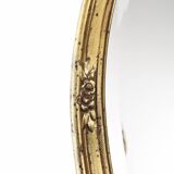 Large old oval gold leaf mirror, beveled, 64cm