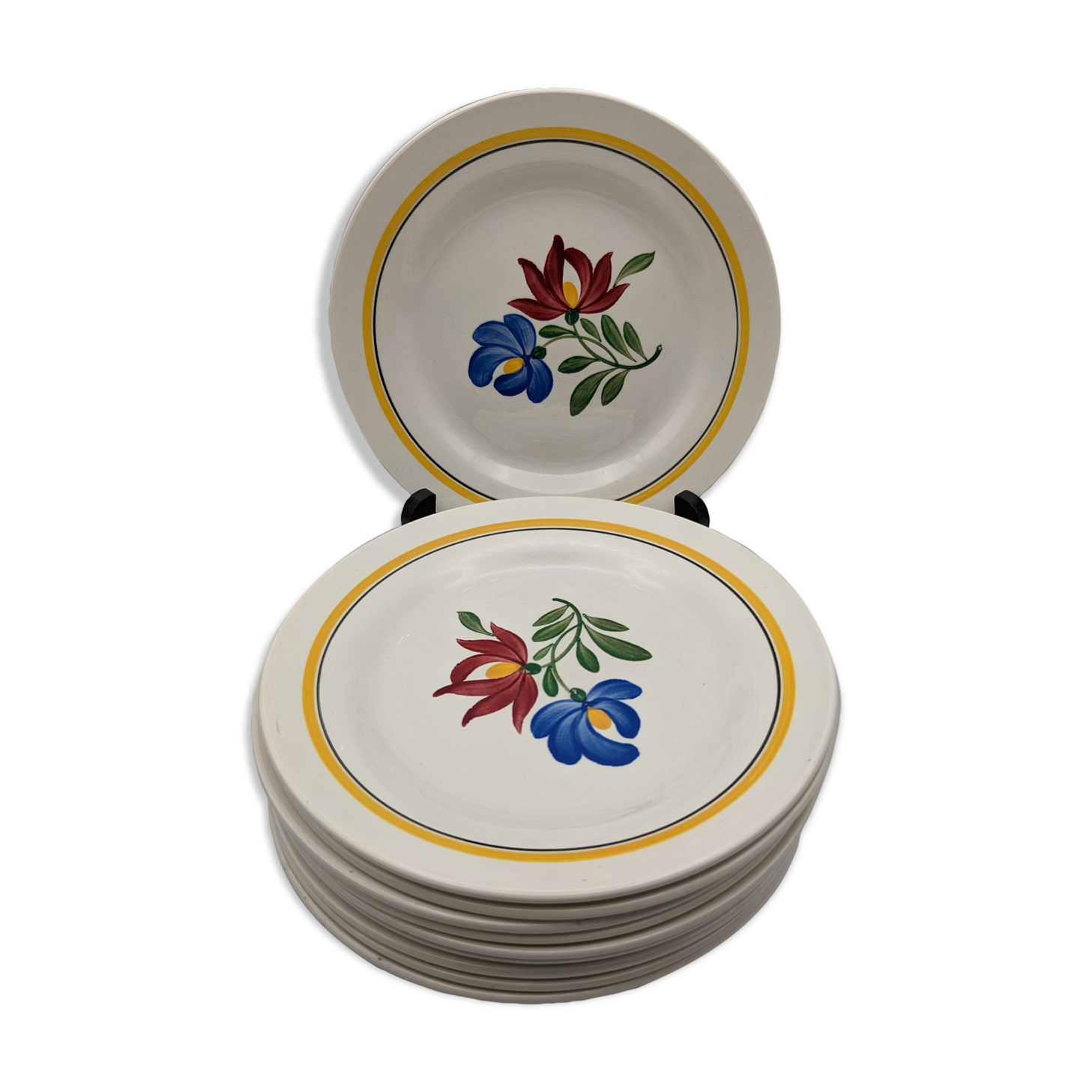 Lot 10 dessert plates digoin sarreguemines model dunkirk floral decoration