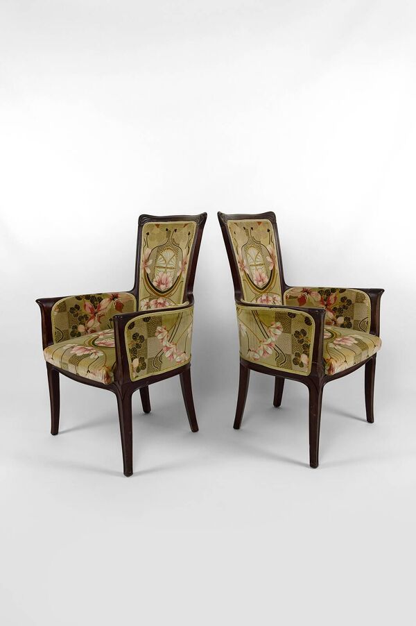 Salon Art Nouveau 3 éléments, 2 bergères et 1 chaise, France, Circa 1900