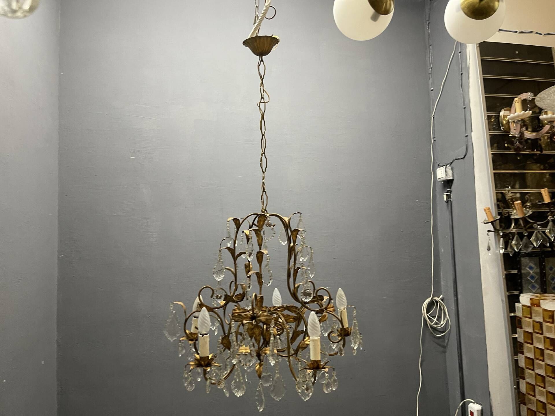 Vintage Italian Florentine Gold Gilt Tole Chandelier 1950’s 