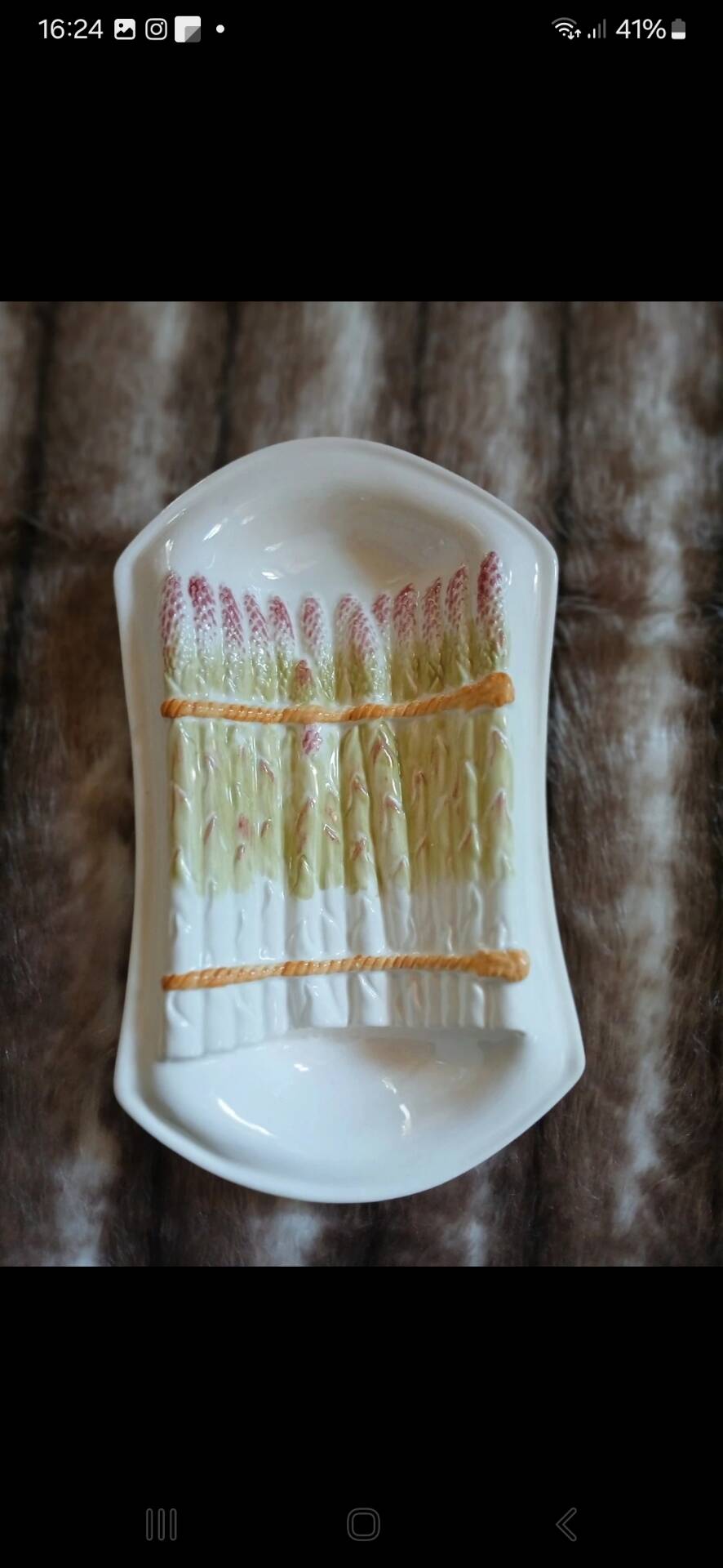 Old plate in slipware/asparagus