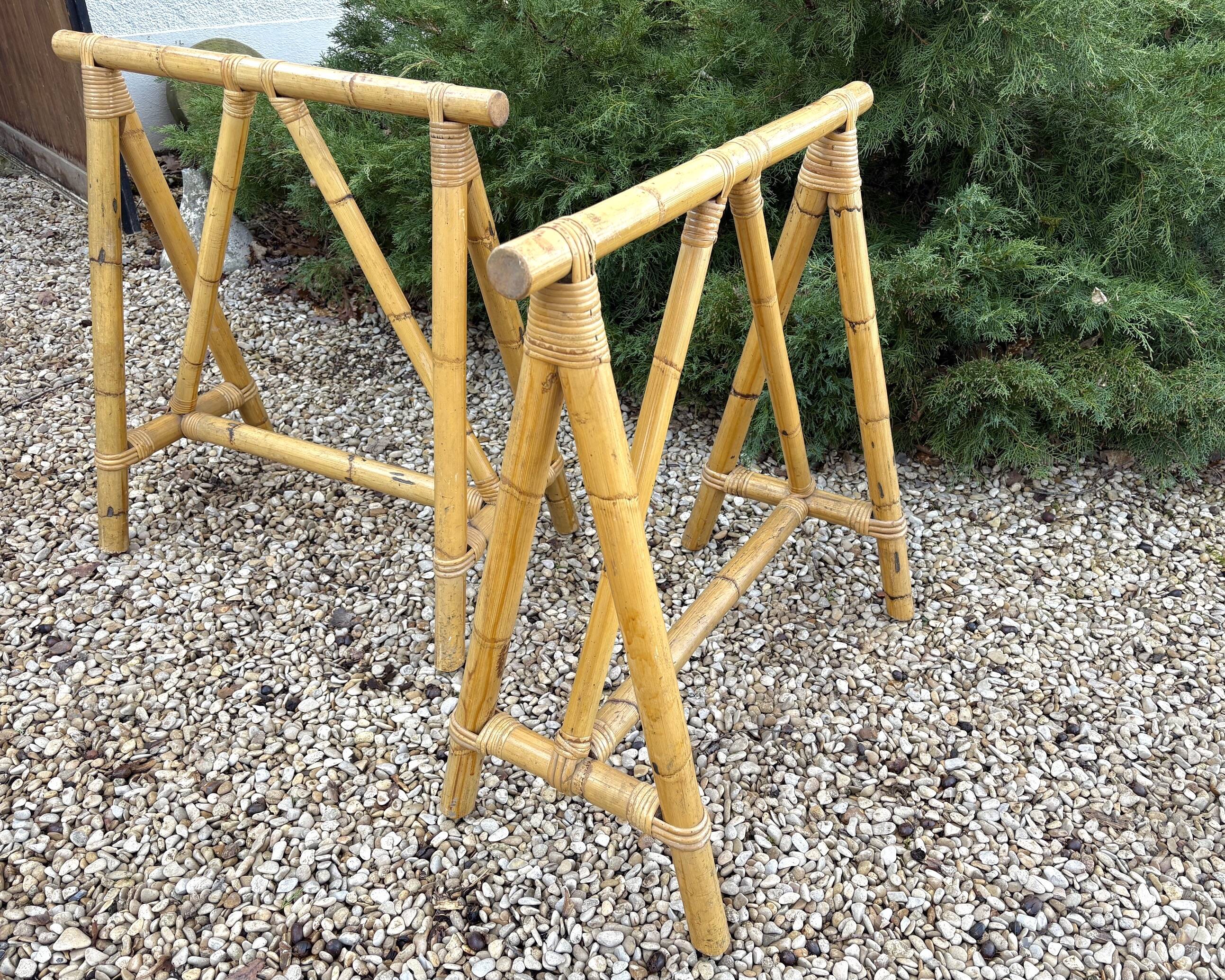 Bamboo trestles for desk or table, 1970s